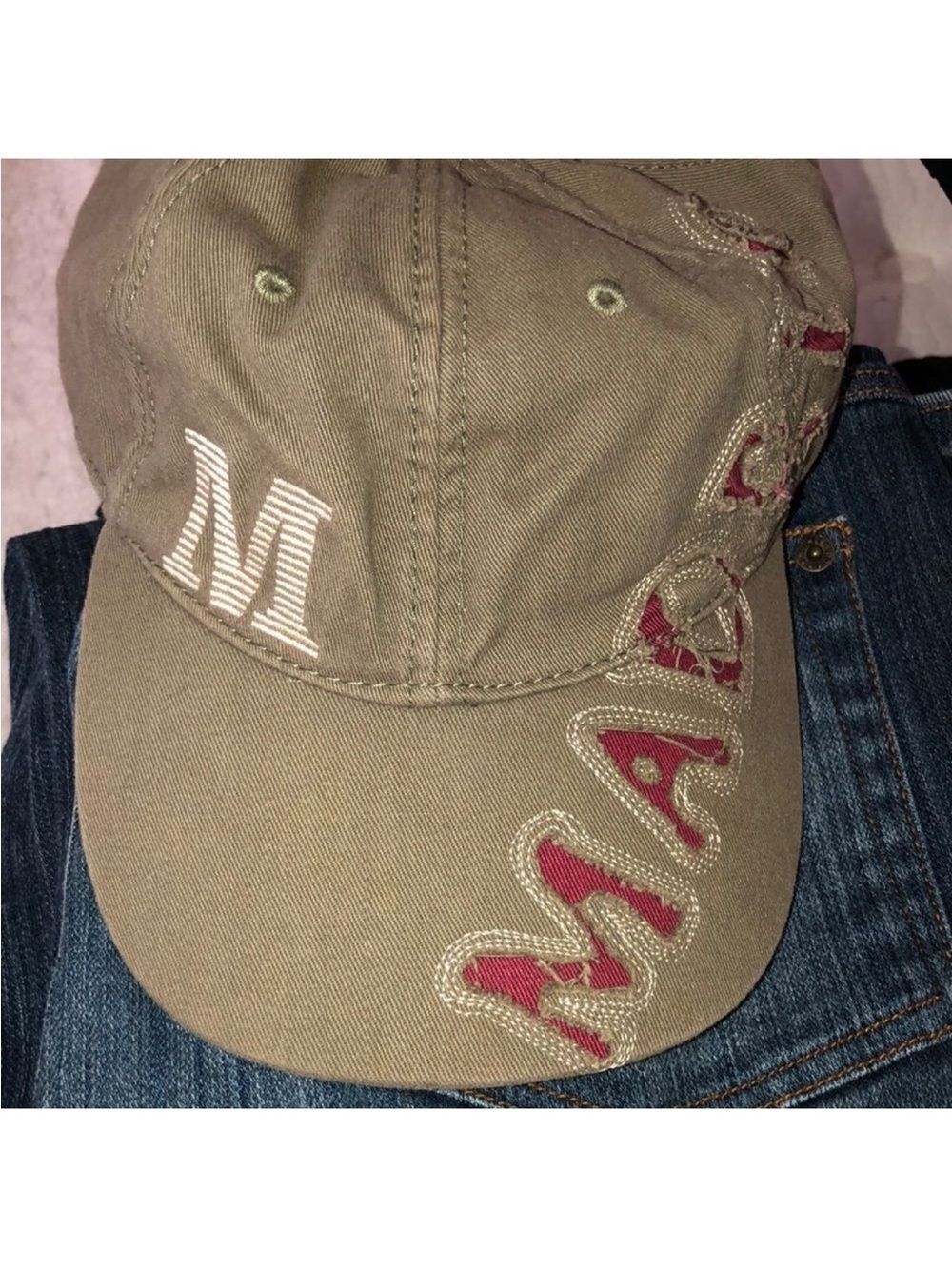 Robin Ruth Madrid Cap Camo Green Burgundy Ivory